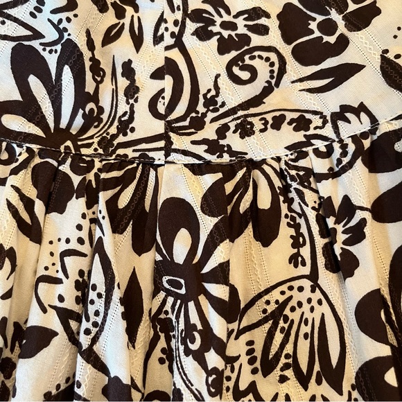 TU Cream with Brown Floral Print Gathered Dirndl Style Skirt 8(12UK) - Picture 4 of 7